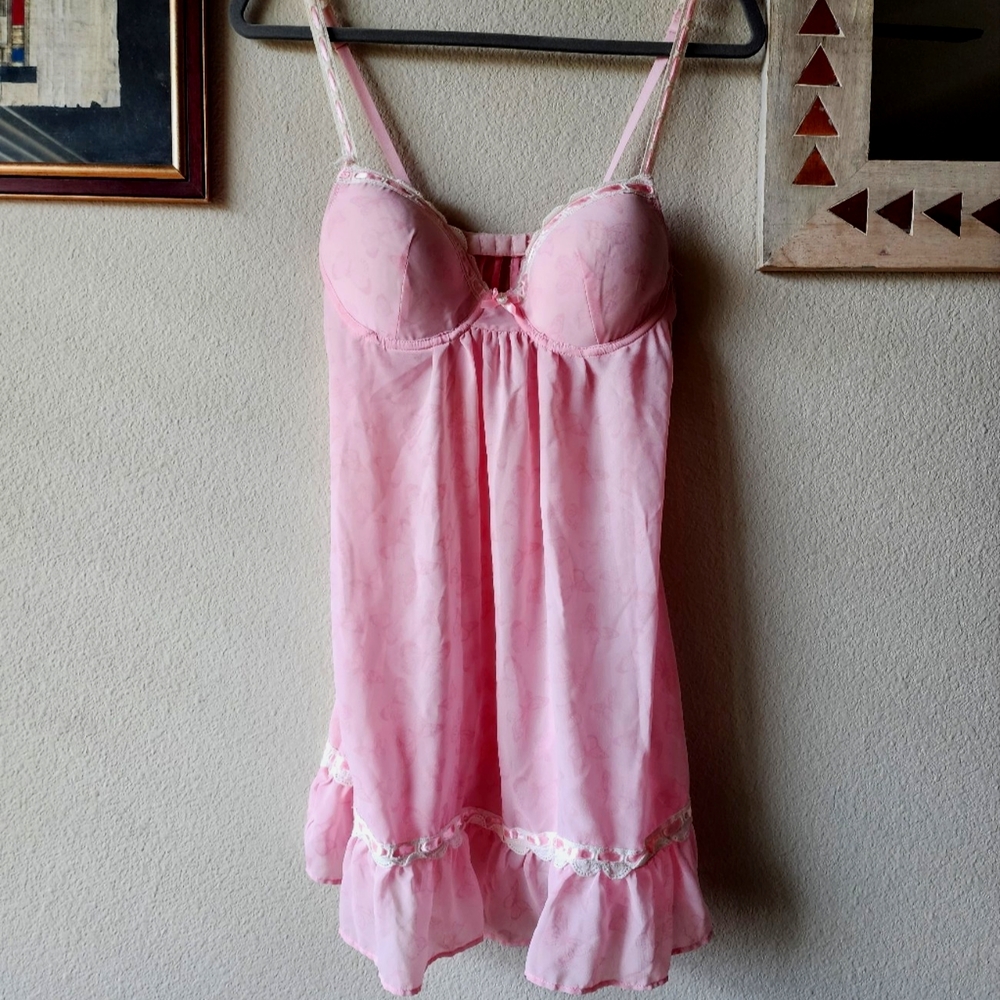 VINTAGE Jessica Simpson Pink Butterfly Babydoll Lingerie